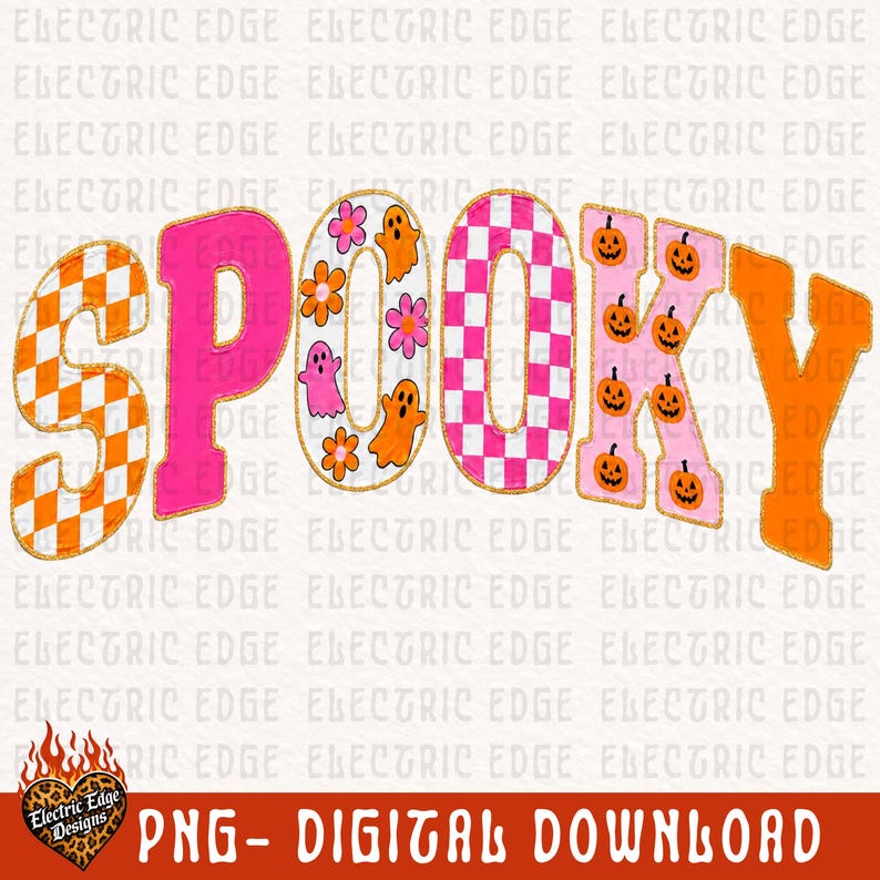 Cute Spooky PNG, Halloween Checkered Digital Download, Sublimation DTF, Trendy Boutique Shirt, Pumpkin Season Design, Pink Ghost Shirt image 2