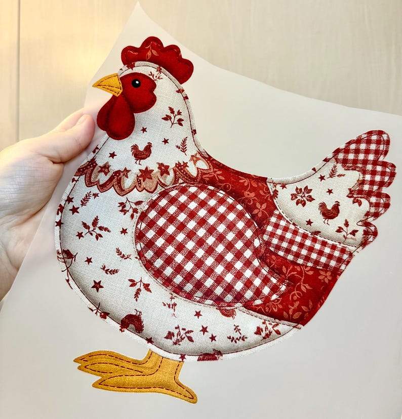 Hen Quilted Patchwork PNG, Vintage Cottagecore Digital Download | Farmhouse Antique | Sublimation and DTF | Chicken Mama Shirt | Trendy image 4