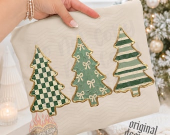 Christmas Tree Trio PNG, Preppy Digital Download, Sublimation DTF, Trendy Boutique Shirt, Gingham Aesthetic Christmas Holiday Design
