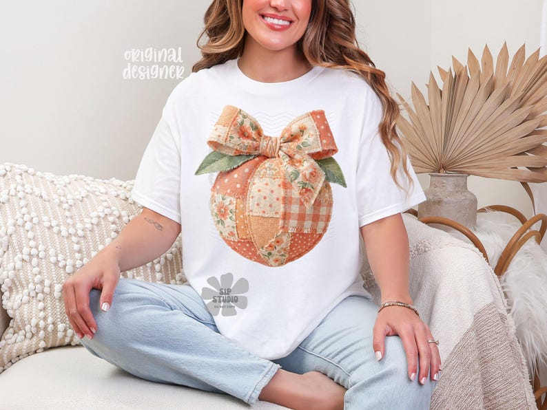 Patchwork Perzik, PNG | Digitale download Grandma Core | Lentesublimatie en DTF | Zomer | Shirt met borduursel namaak | Trendy | Zuidelijk afbeelding 6