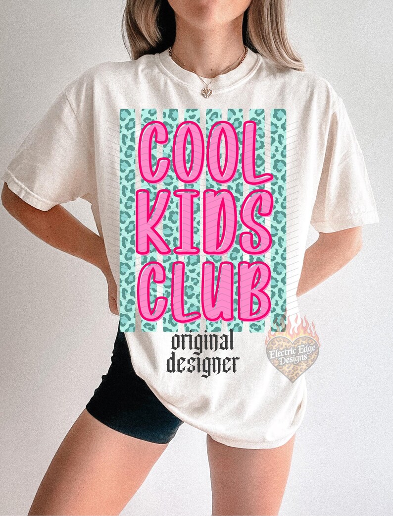 Cool Kids Club PNG, Girly Kids Digital Download, Trendy Summer Shirt, Sublimation and DTF, Preppy Leopard Design, Mama Mini Boutique image 3