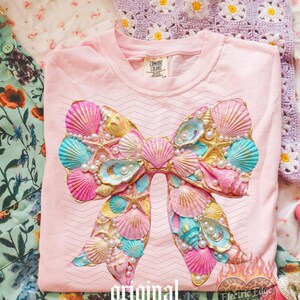 Seashell Coquette Bow PNG | Digital Download | Coastal Pearl Design | Sublimation and DTF | Preppy Beach Aesthetic | Trendy Summer Shirt image 4