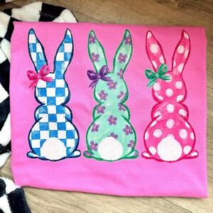 Coquette Easter Bunny PNG Trio | Hand painted Shirt Design | Digital Download | Pastel Spring Rabbits | Sublimation DTF Design | Kids Trendy image 6