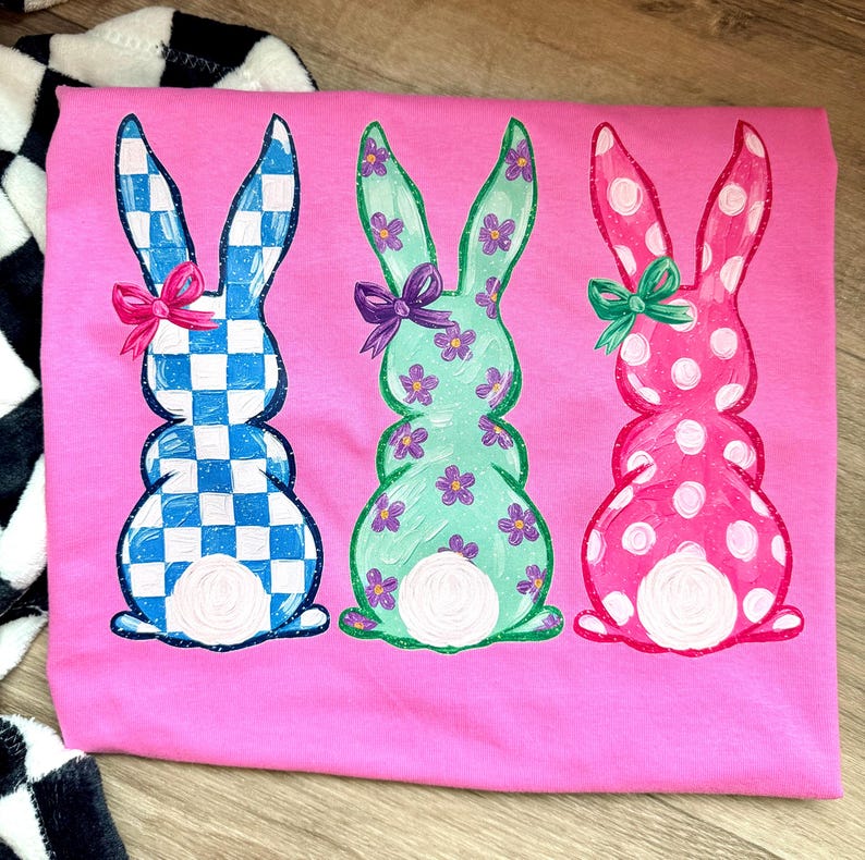Coquette Easter Bunny PNG Trio | Hand painted Shirt Design | Digital Download | Pastel Spring Rabbits | Sublimation DTF Design | Kids Trendy image 6