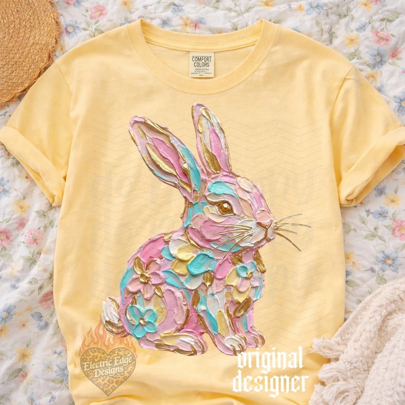 Pastel Easter Bunny PNG | Floral Painted Digital Download | Coquette Spring Shirt | Sublimation and DTF | Preppy Rabbit Design | Trendy image 1