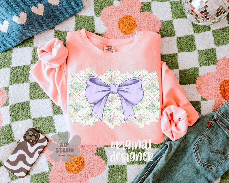 Spring Floral Coquette Bow PNG | Aesthetic Digital Download | Sublimation and DTF | Spring Patterns | Easter Shirt Design | Trendy image 1