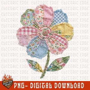 Lapptäckeblomma PNG | Digital nedladdning av påsk | Shabby chic-skjorta | Sublimering och DTF | Coquette Cottagecore | Trendig vårquiltdesign bild 3