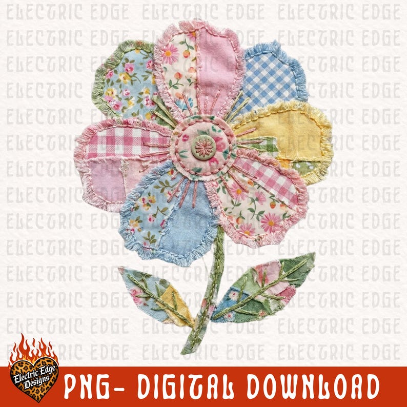 Lapptäckeblomma PNG | Digital nedladdning av påsk | Shabby chic-skjorta | Sublimering och DTF | Coquette Cottagecore | Trendig vårquiltdesign bild 3