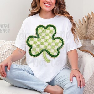 Rutig Shamrock PNG | Digital nedladdning för lyckosammansläkten | Konstgarn | Sublimering och DTF | St. Patrick's Day-helgdag | Klöverskjorta bild 4