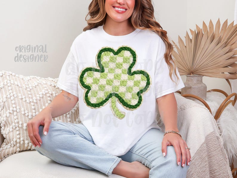 Rutig Shamrock PNG | Digital nedladdning för lyckosammansläkten | Konstgarn | Sublimering och DTF | St. Patrick's Day-helgdag | Klöverskjorta bild 4
