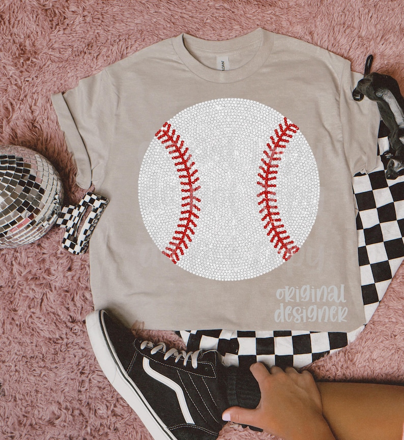 Faux Strass Baseball PNG, Matchdag Digital Nedladdning, Trendig Sublimering och DTF, Girly Sports Team Mom Shirt bild 1