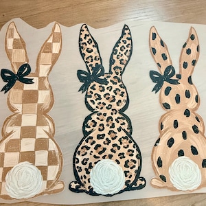 Neutral Easter Bunny PNG | Leopard Bunny Trio | Boutique Sublimation and DTF Download | Checkered Spring Shirt Design | Trendy Bow Rabbits image 4