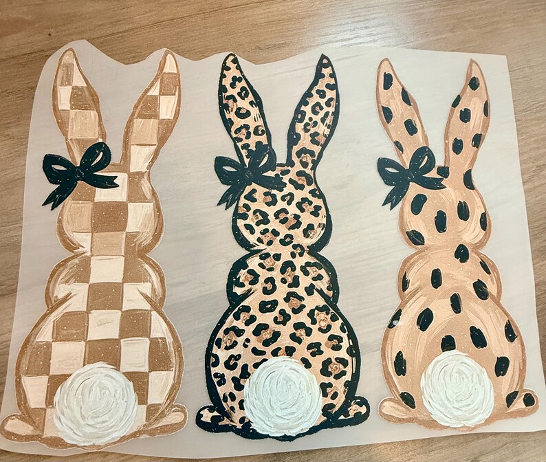 Neutral Easter Bunny PNG | Leopard Bunny Trio | Boutique Sublimation and DTF Download | Checkered Spring Shirt Design | Trendy Bow Rabbits image 4