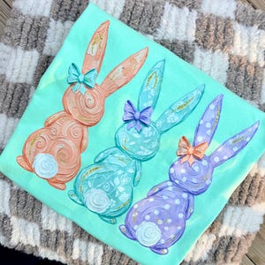 Painted Easter Bunny Trio PNG | Trendy Digital Download | Sublimation and DTF | Spring Shirt Design | Pastel Coquette Rabbits | Boutique image 2