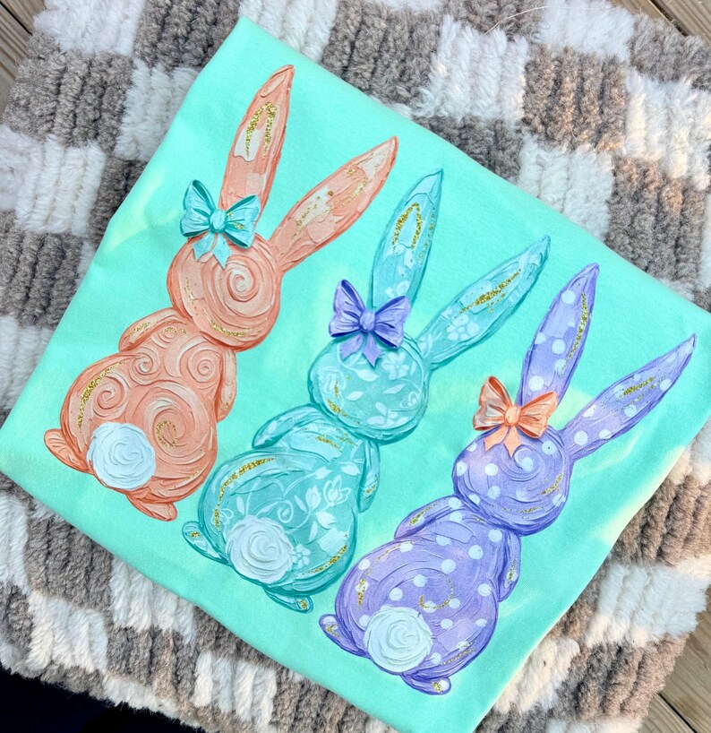 Painted Easter Bunny Trio PNG | Trendy Digital Download | Sublimation and DTF | Spring Shirt Design | Pastel Coquette Rabbits | Boutique image 2