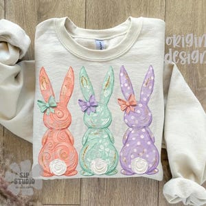 Painted Easter Bunny Trio PNG | Trendy Digital Download | Sublimation and DTF | Spring Shirt Design | Pastel Coquette Rabbits | Boutique image 5