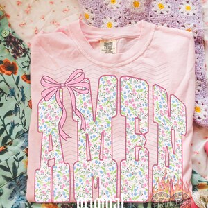 Floral Amen PNG, Christian Bow Digital Download, Sublimation and DTF, Trendy Faith Based Shirt Design, Religious Scripture Tee image 3
