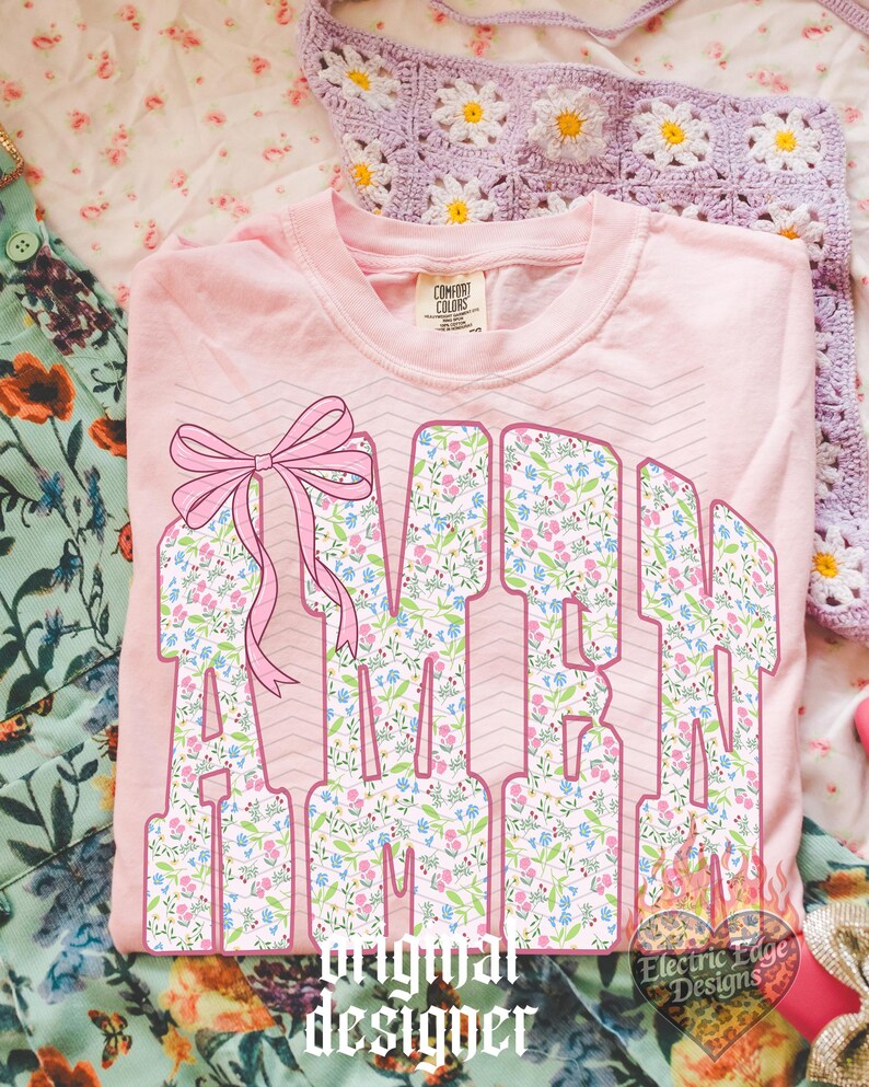 Floral Amen PNG, Christian Bow Digital Download, Sublimation and DTF, Trendy Faith Based Shirt Design, Religious Scripture Tee image 3