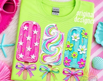 Immagine PNG di un ghiacciolo estivo, download digitale preppy e luminoso, file DTF per sublimazione, maglietta alla moda da boutique, estetica femminile, dolci, design per bambini
