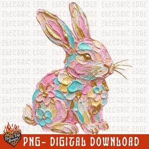 Pastel Easter Bunny PNG | Floral Painted Digital Download | Coquette Spring Shirt | Sublimation and DTF | Preppy Rabbit Design | Trendy image 2