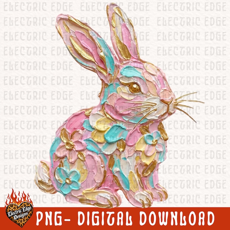 Pastel Easter Bunny PNG | Floral Painted Digital Download | Coquette Spring Shirt | Sublimation and DTF | Preppy Rabbit Design | Trendy image 2