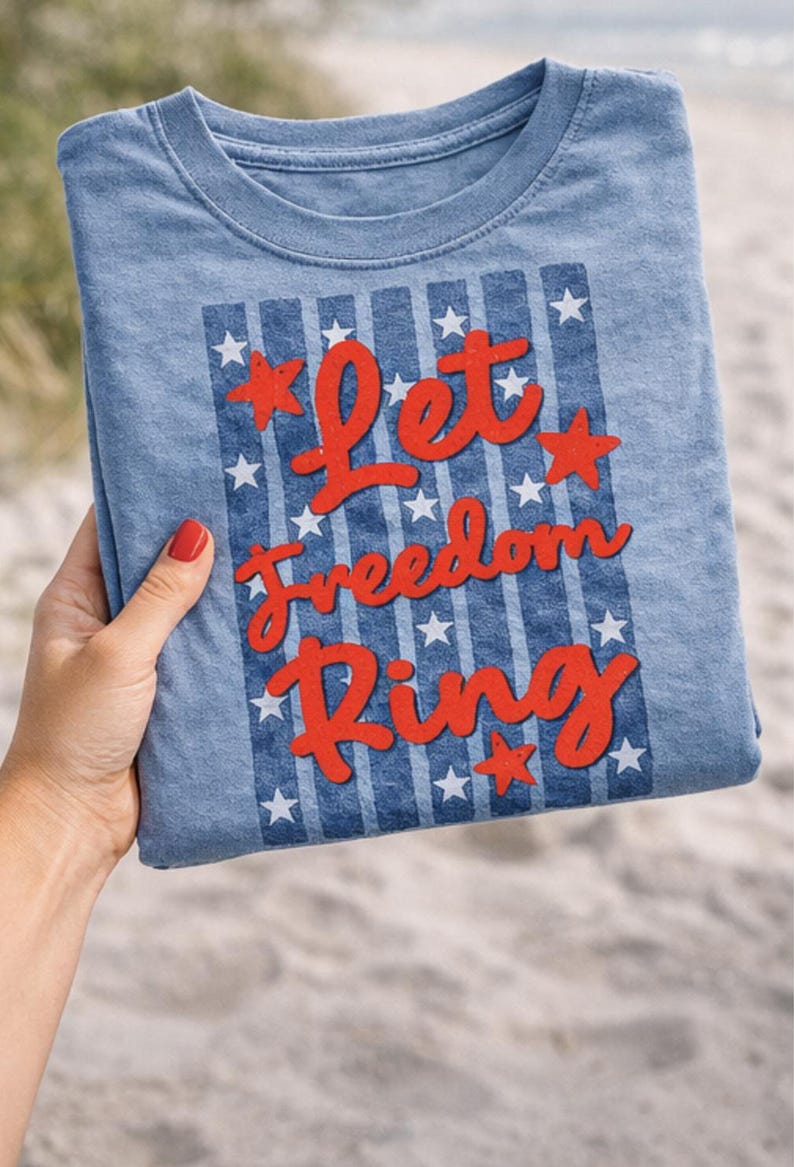 Let Freedom Ring PNG | Retro Digital Download | Sublimation DTF | Patriotic Shirt Design | 4th of July | USA Stars | Trendy Americana Tee image 1