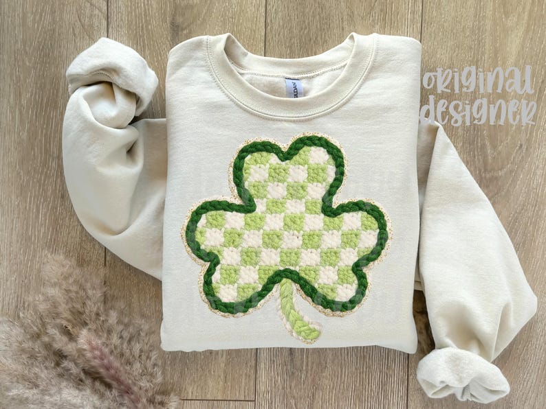 Rutig Shamrock PNG | Digital nedladdning för lyckosammansläkten | Konstgarn | Sublimering och DTF | St. Patrick's Day-helgdag | Klöverskjorta bild 5