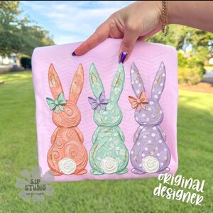 Painted Easter Bunny Trio PNG | Trendy Digital Download | Sublimation and DTF | Spring Shirt Design | Pastel Coquette Rabbits | Boutique image 4