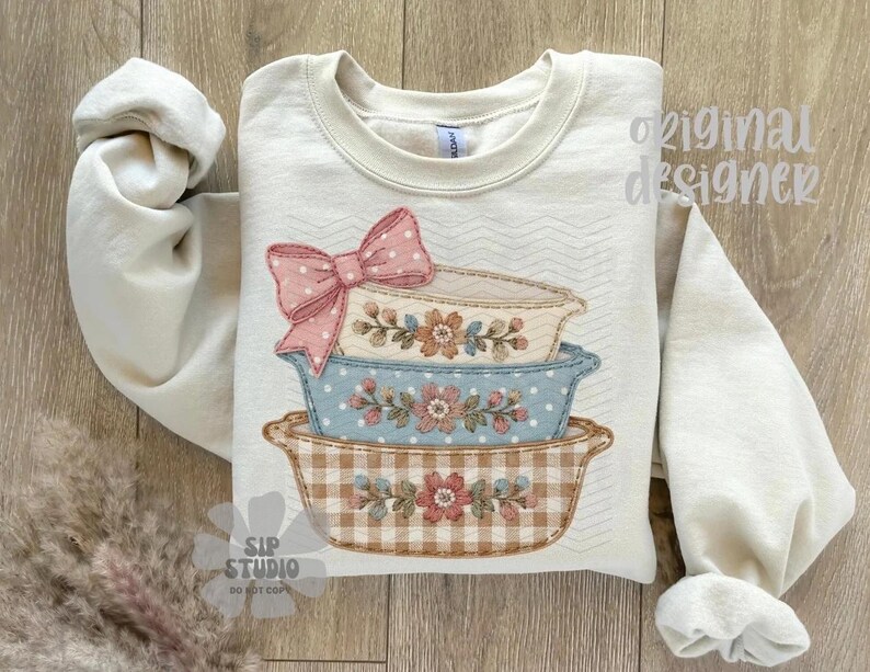 Patchwork Vintage Pyrex Dishes PNG | Grandma Core Digital Download | Sublimation and DTF | Cottagecore Shirt Design | Thrift Lover | Trendy image 9