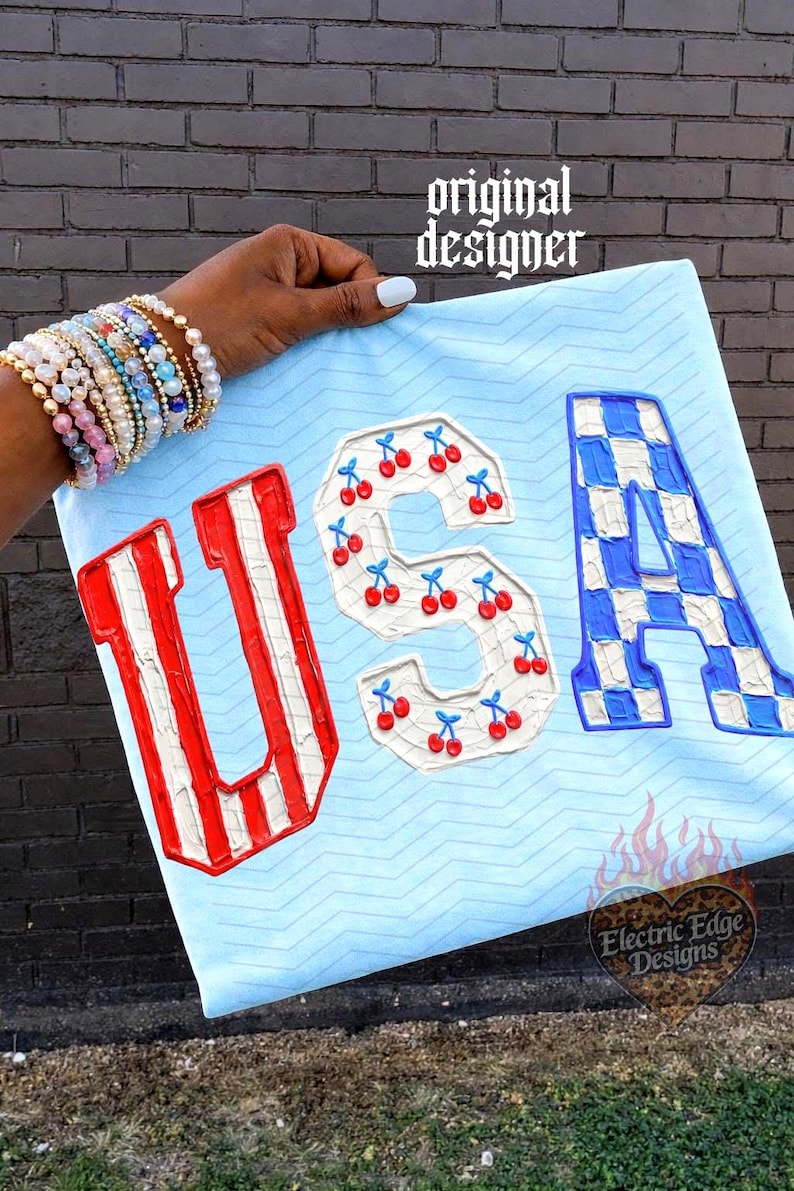 USA Painted PNG, Popular 4th of July Digital Download, Sublimation DTF, Patriotic Cherry Americana Shirt, Trendy Summer Tee, Memorial Day image 1