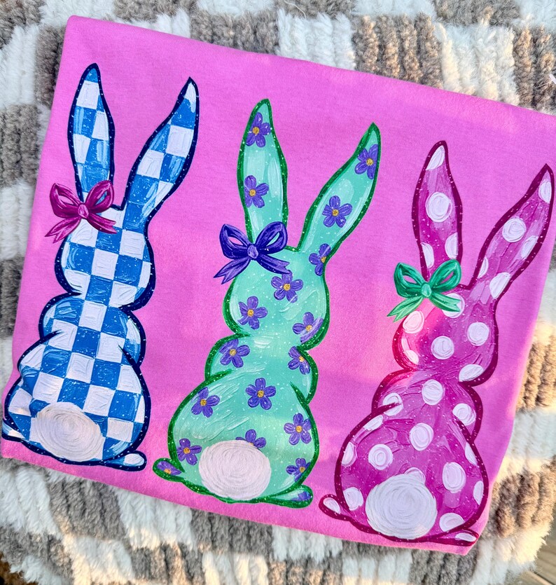 Coquette Easter Bunny PNG Trio | Hand painted Shirt Design | Digital Download | Pastel Spring Rabbits | Sublimation DTF Design | Kids Trendy image 2