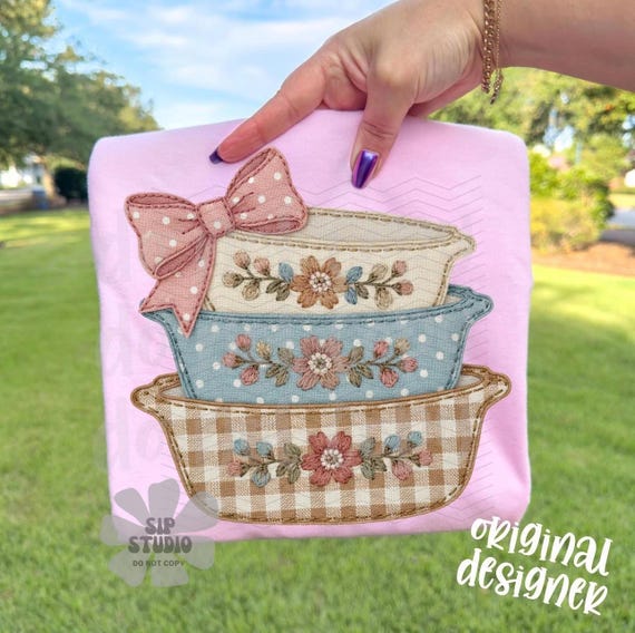 Patchwork Vintage Pyrex Dishes PNG | Grandma Core Digital Download | Sublimation and DTF | Cottagecore Shirt Design | Thrift Lover | Trendy