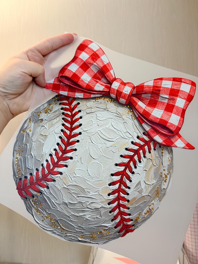 Baseball peint à la main PNG, téléchargement numérique le jour du match, conception de chemise de baseball avec noeud, sublimation tendance et DTF, Coquette Sports Mom image 5