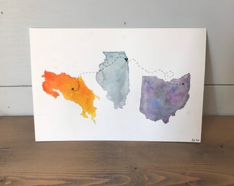 Custom Watercolor State Art Long-Distance Friendship Gift Original Hand-Painted