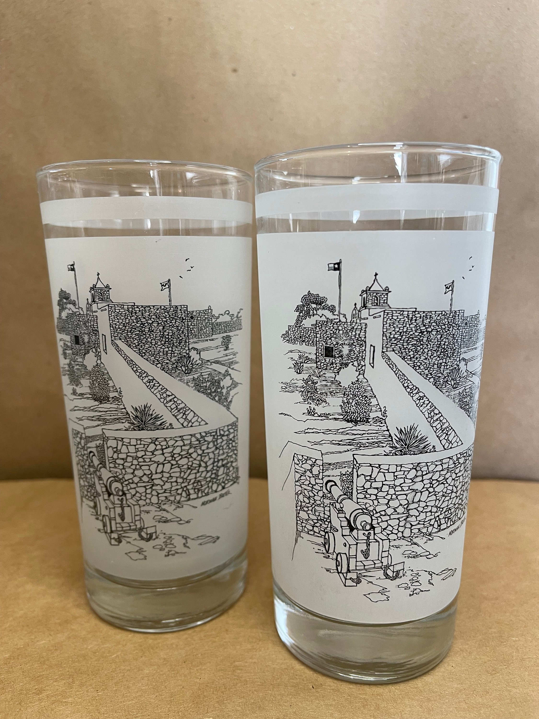 Texas 150th Anniversary La Bahia Mission Goliad Norman Baxter Tumbler Glass 