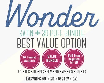 Wonder Embroidery Alphabet Bundle – Satin Stitch & 3D Puff Font | Machine Embroidery Download