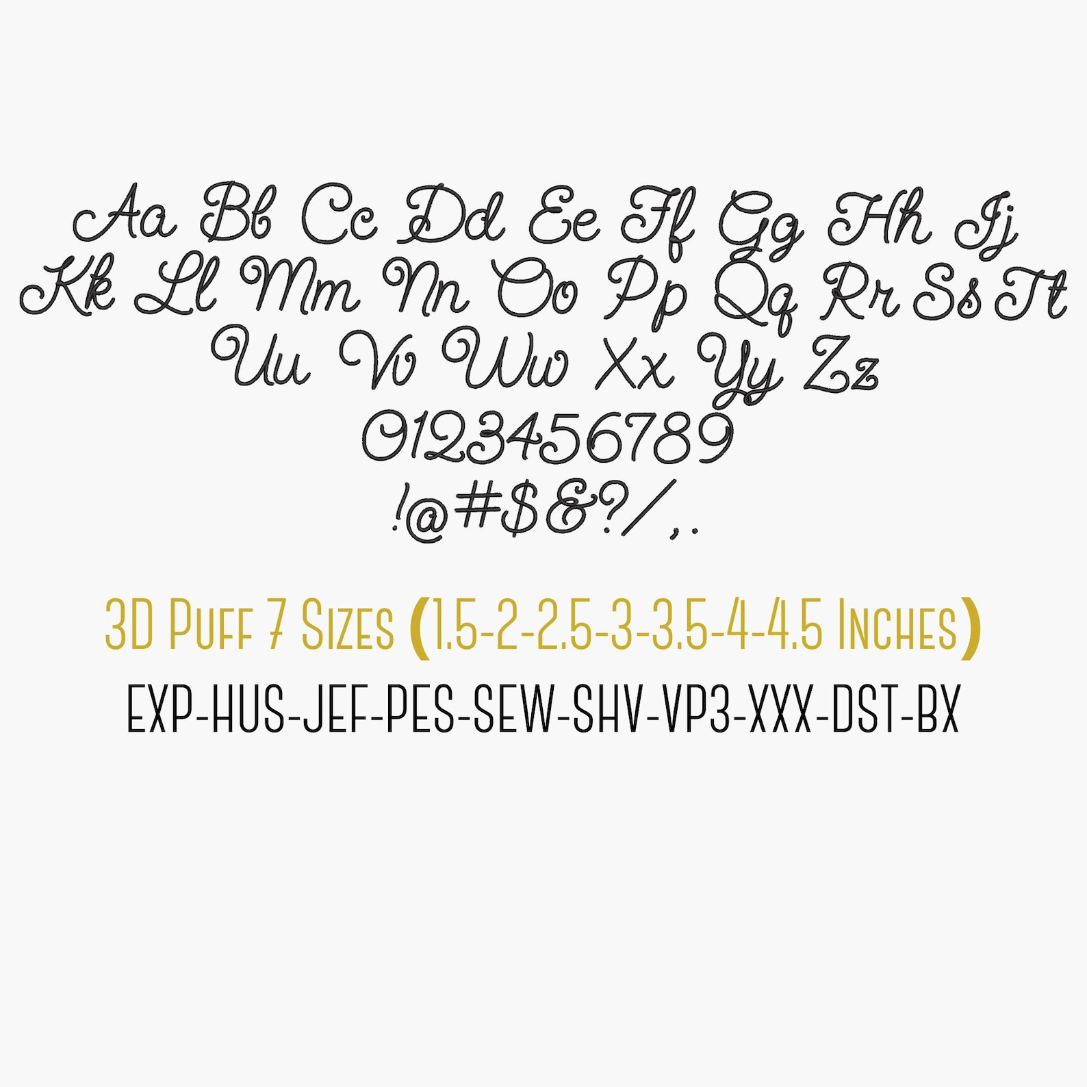 Puff Writing 3D Puff Embroidery Font – Cursive Alphabet - BX Included - 7 Sizes 1.5 ...