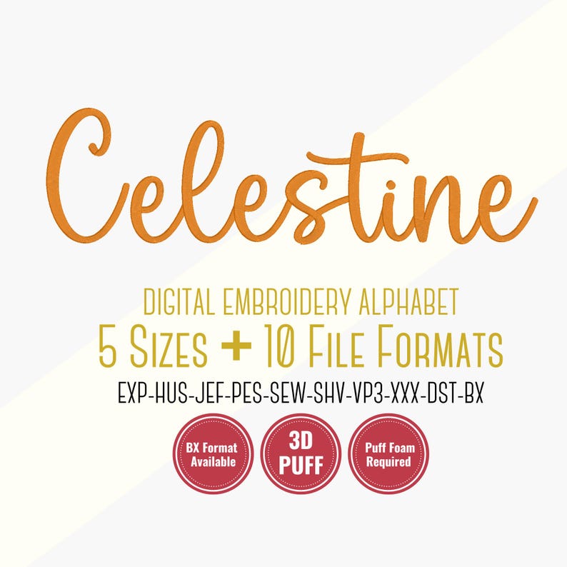 3D Puff Cursive Script Embroidery Font; 5 Sizes, BX Font, PES + 8 Other ...