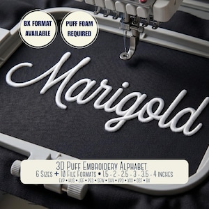 3D Puff Script Embroidery Font Alphabet | Cursive Machine Embroidery Font | Marigold, BX Included, 6 Sizes, PES + 9 Formats