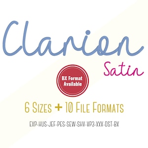 Clarion Cursive Embroidery Font: BX, PES + 8 Formats