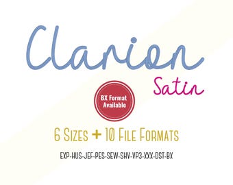 Clarion Cursive Embroidery Font: BX, PES + 8 Formats
