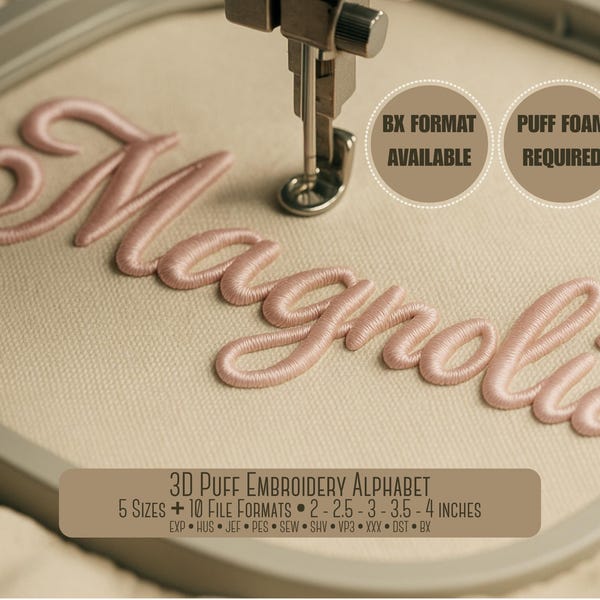 3D Puff embroidery alphabet Embroidery Font;BX font - PES + 8 other formats for Embroidery Machines