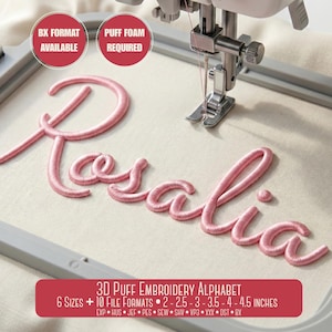 Fonte de bordado 3D Puff - pronta para BX + 6 tamanhos + PES + DST e muito mais