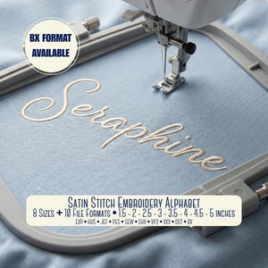 Font per ricamo satinato – Corsivo + BX Ready + 6 dimensioni + file macchina multiformato