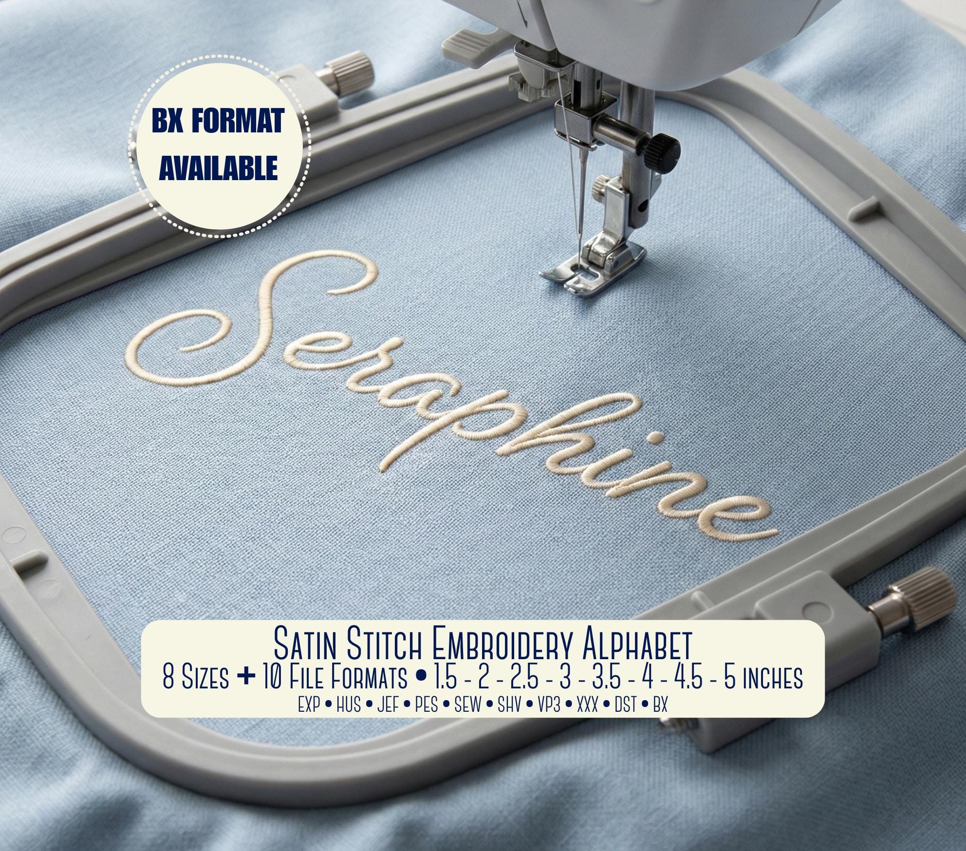 Satin Embroidery Font – Cursive Script + BX Ready + 6 Sizes + Multi ...