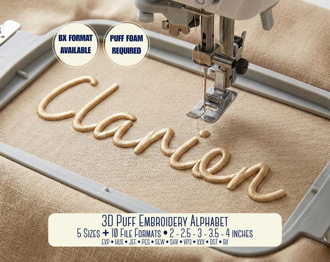 Puff Carre Script 3D Cursive Puff Embroidery Font | BX Embroidery Alphabet | Script 3D ...