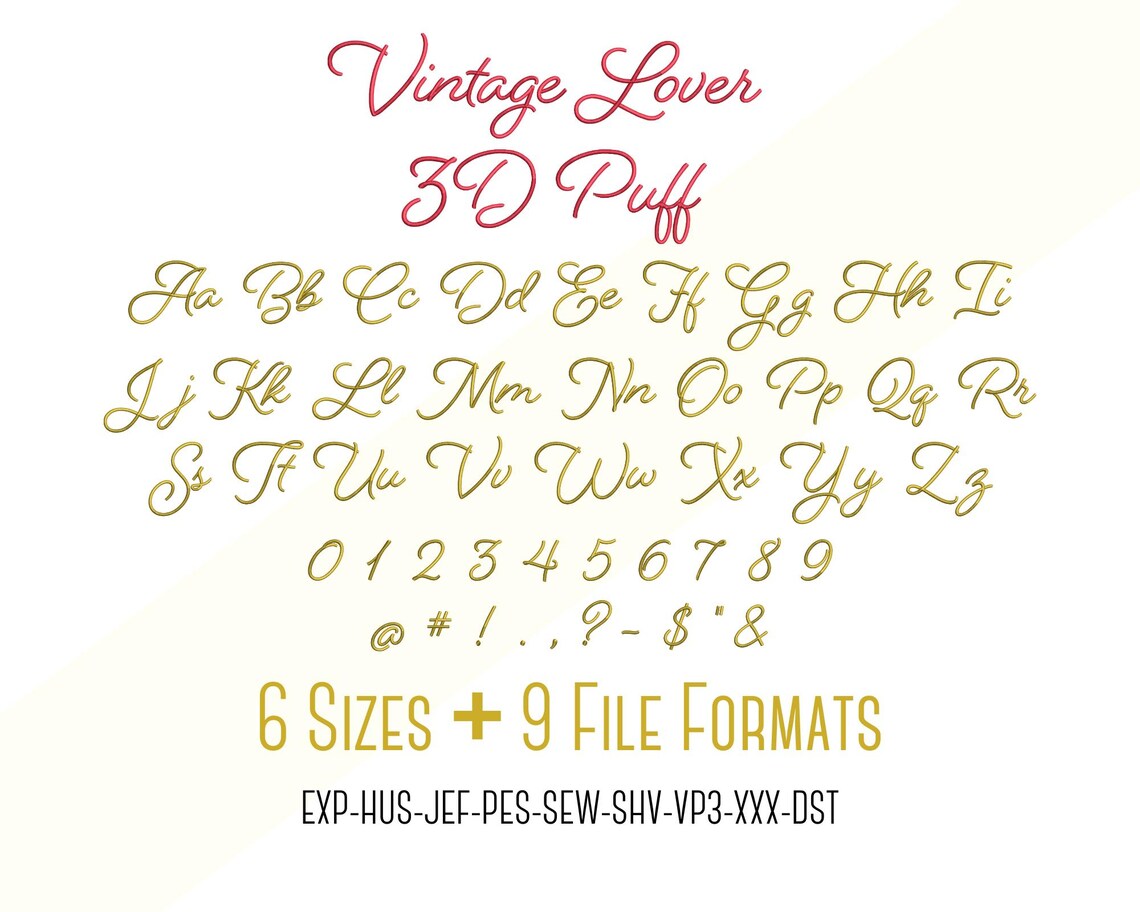 Puff Carre Script 3D Puff Fonts Bundle, Cursive Script Fonts Bundle Embroidery Font; 6 ...