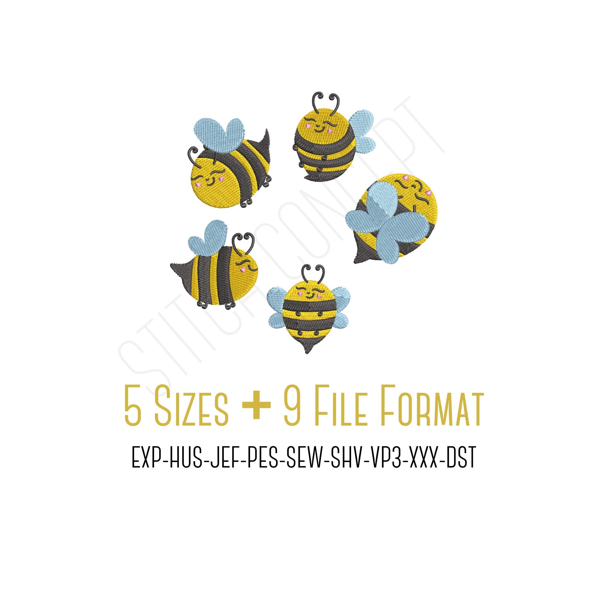 Cute Bees Machine Embroidery Design, 5 Sizes, PES With 8 Other Formats ...