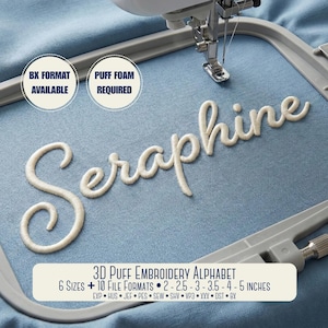 Seraphine 3D Puff Stickschrift | Schreibschrift-Alphabet, BX-Schriftart, 6 Größen
