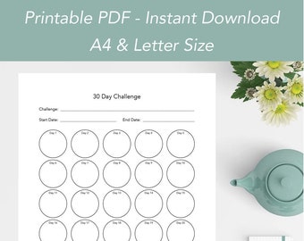 30 Day Challenge Tracker, Printable PDF, Letter/A4, Instant download